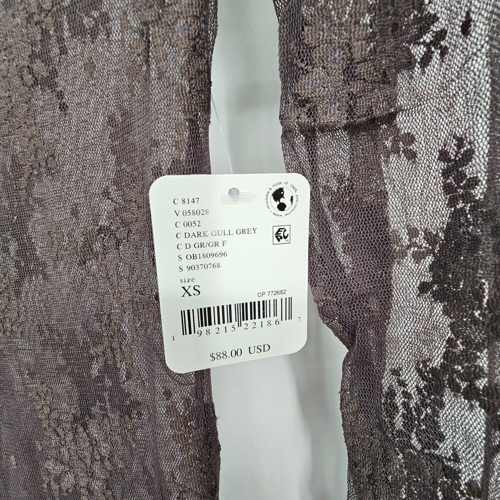 Free People Lady Lux Maxi Slip Dress Dark Gull Grey Sheer Lace Layering XS NWT - Picture 9 of 14